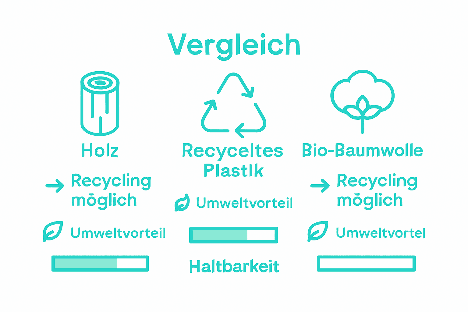 In dieser Infografik werden verschiedene nachhaltige Materialien für Spielzeug gegenübergestellt und ihre Vor- und Nachteile anschaulich dargestellt.