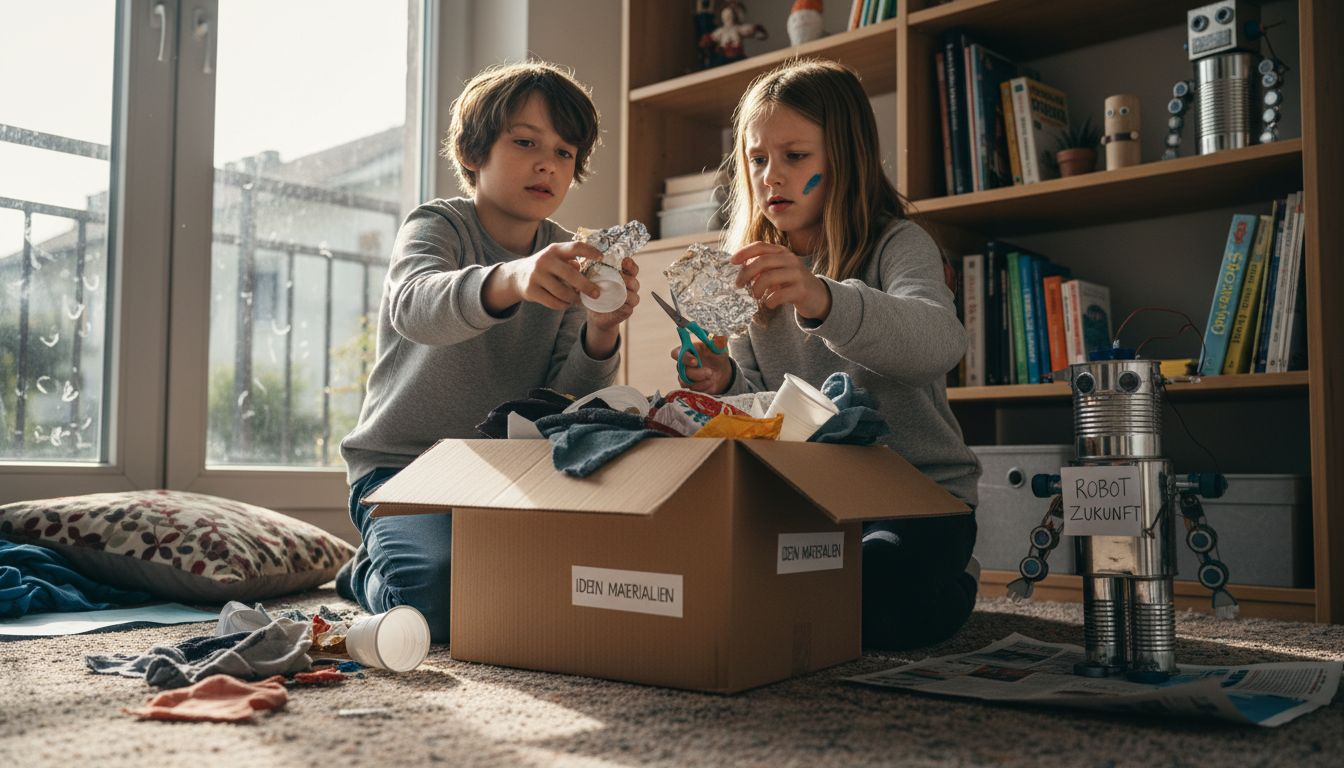 Kinder sind auf der Suche nach Materialien, die sie zum Basteln und Upcycling verwenden können.