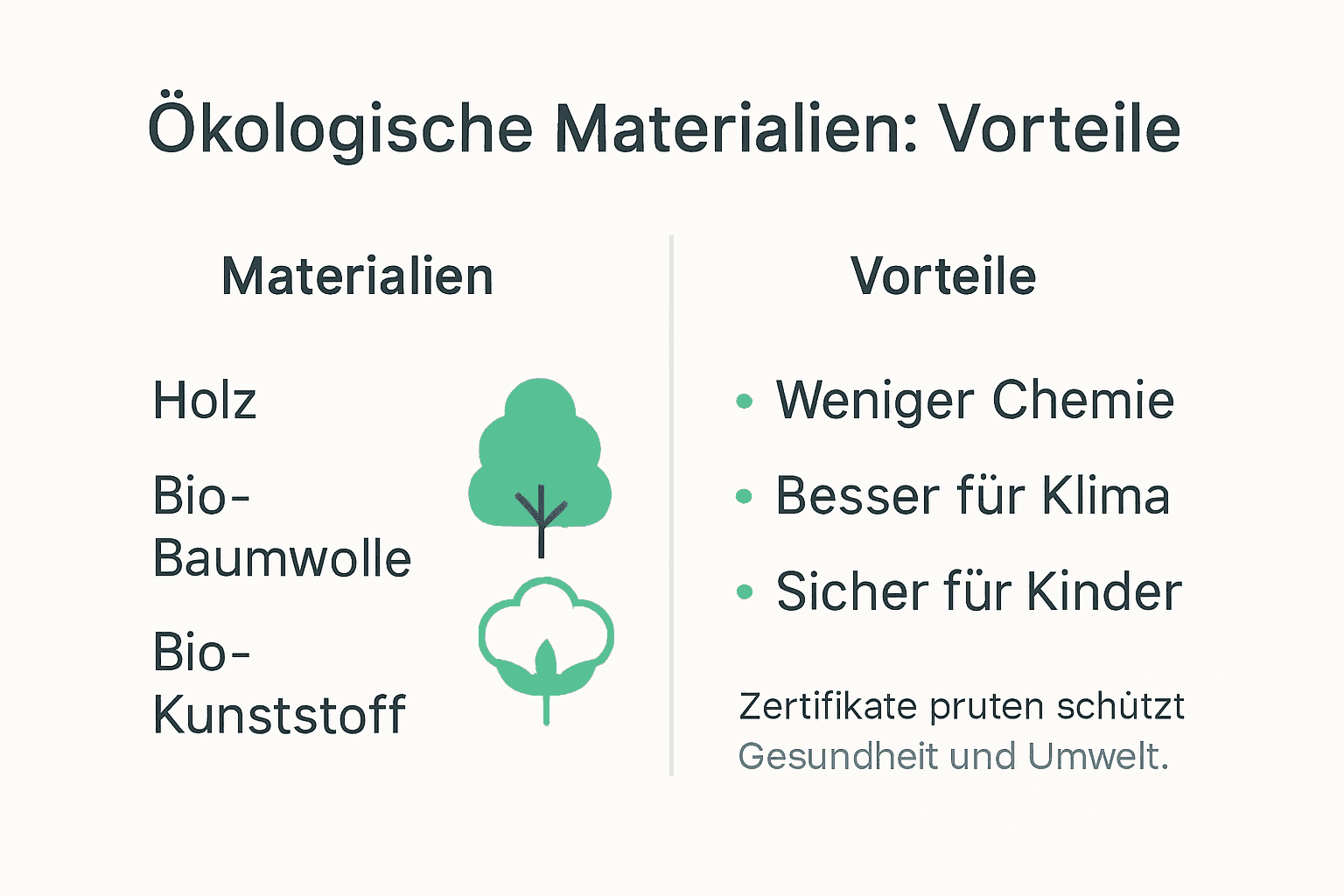 Eine anschauliche Infografik präsentiert umweltfreundliche Materialien und ihre Vorteile auf einen Blick.