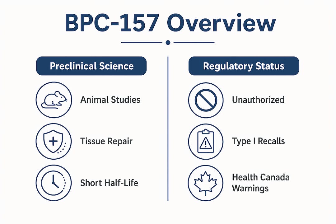 Infographic comparing BPC-157 science and legal status