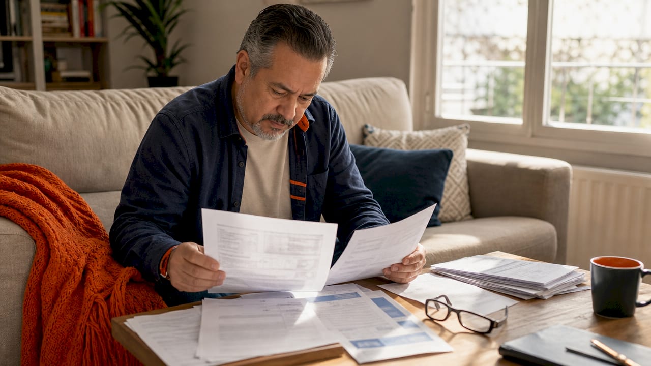 Hands sorting bank statements and pension letters