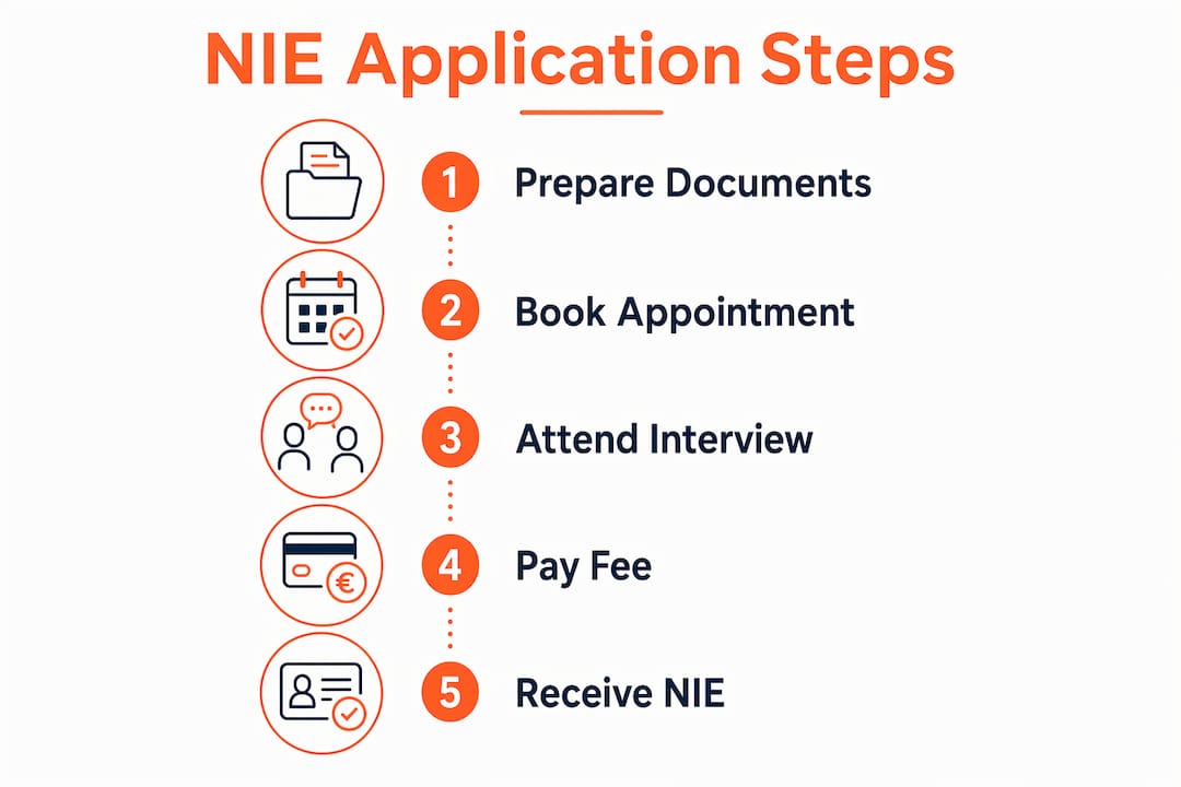 Infographic with step-by-step NIE application process