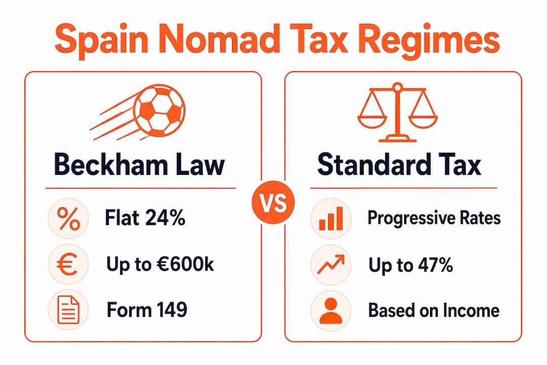 Infographic comparing Beckham Law and standard tax regimes