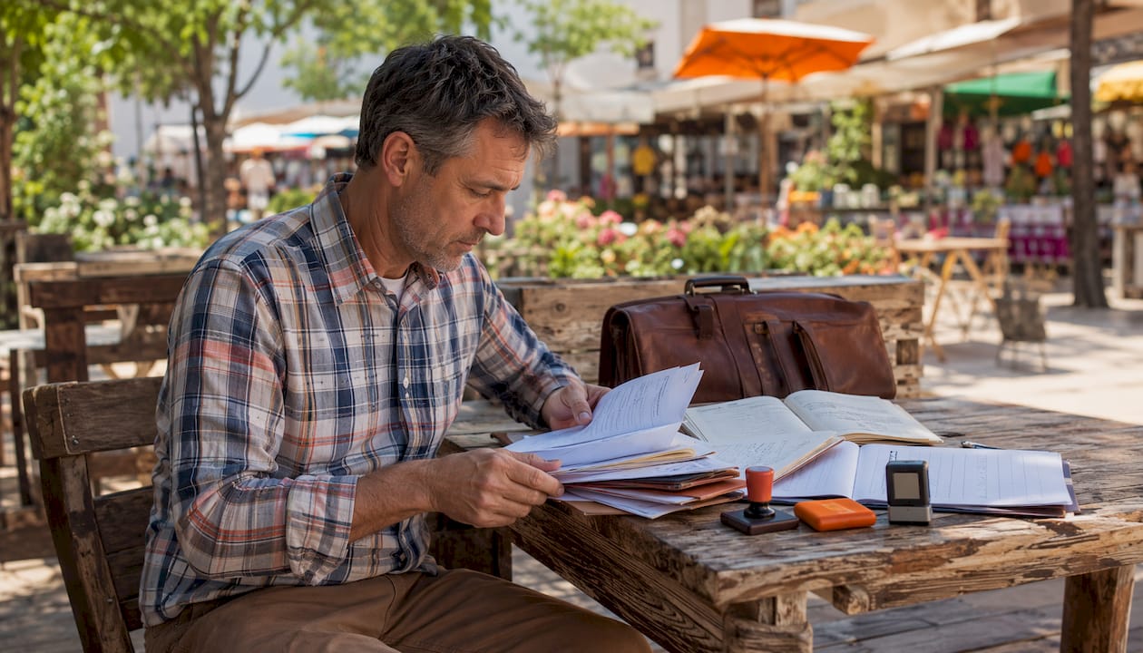 Man preparing documents for apostille and translation
