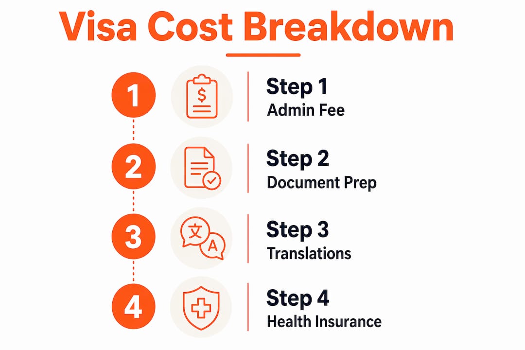 Infographic illustrating Spain digital nomad visa costs and process steps