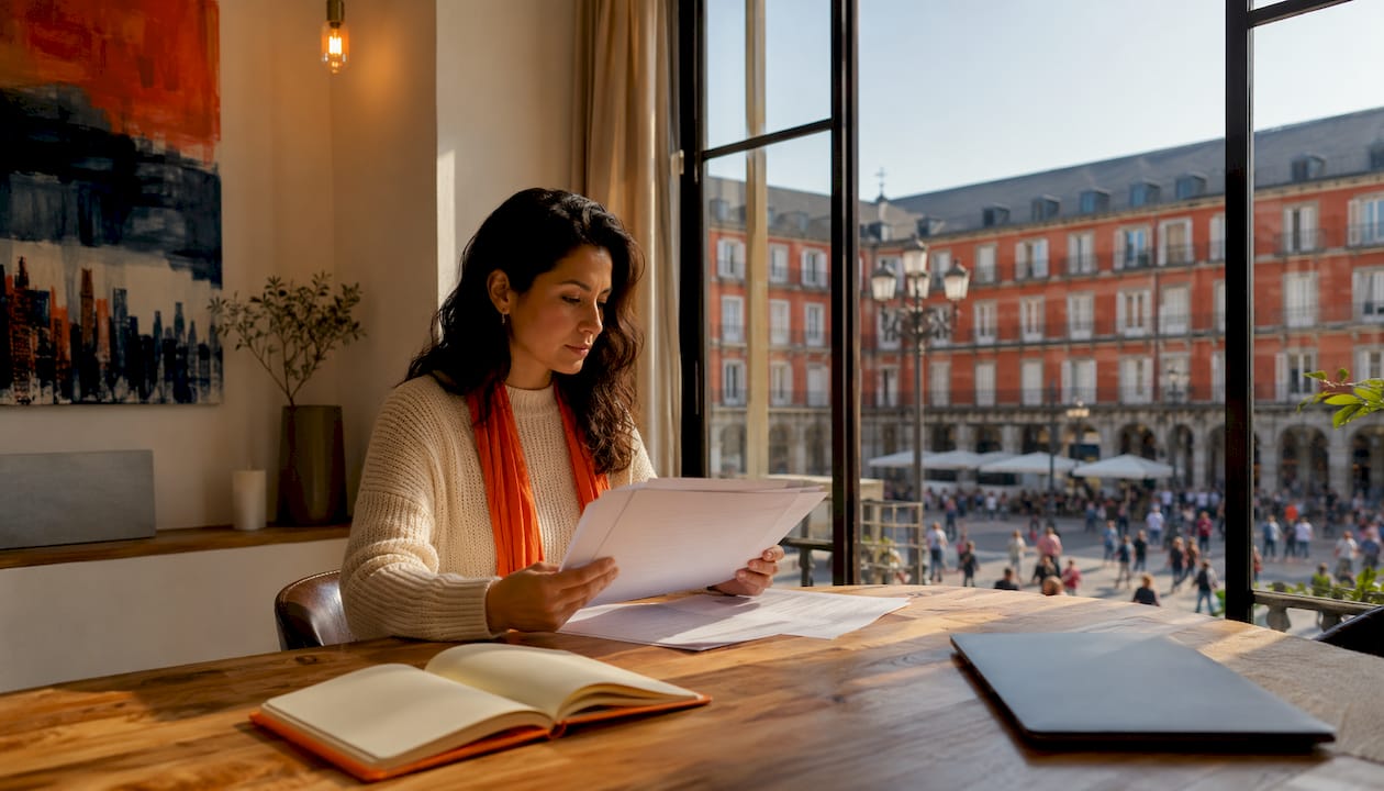 Applicant reviewing Spain visa paperwork at home