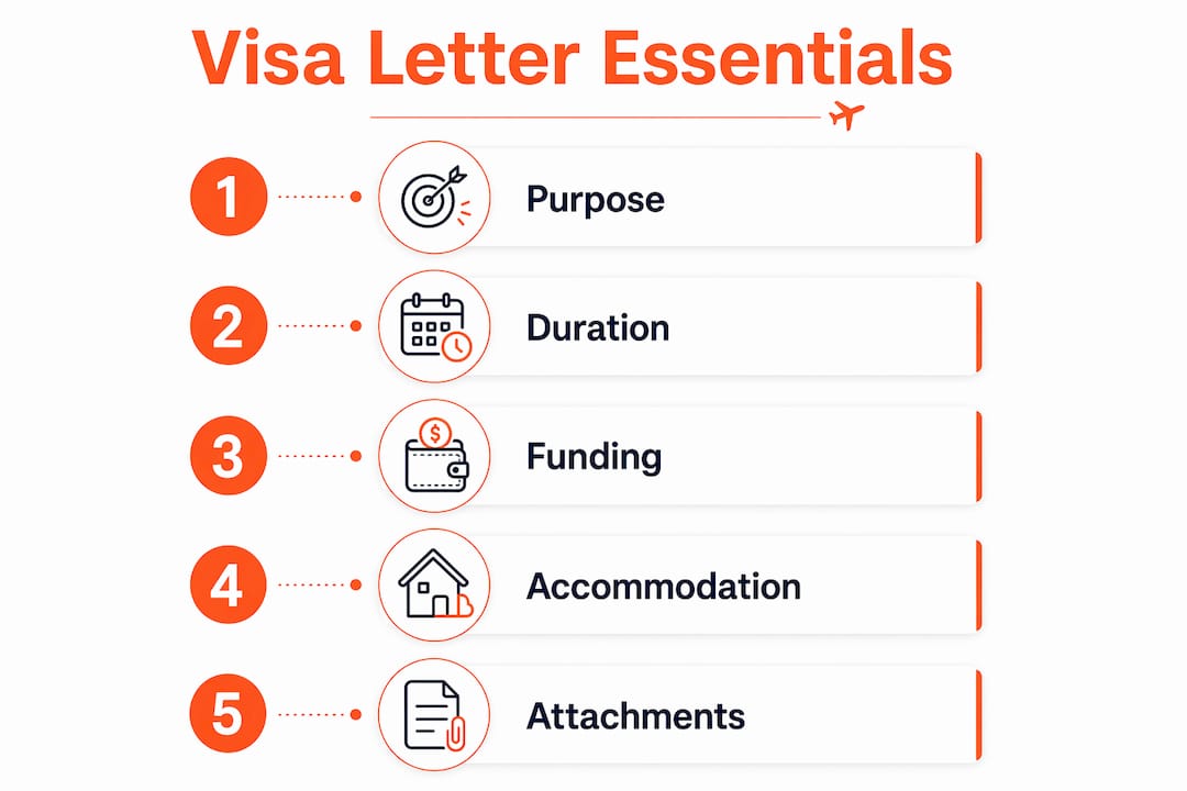 Infographic showing key claims required in visa motivation letter