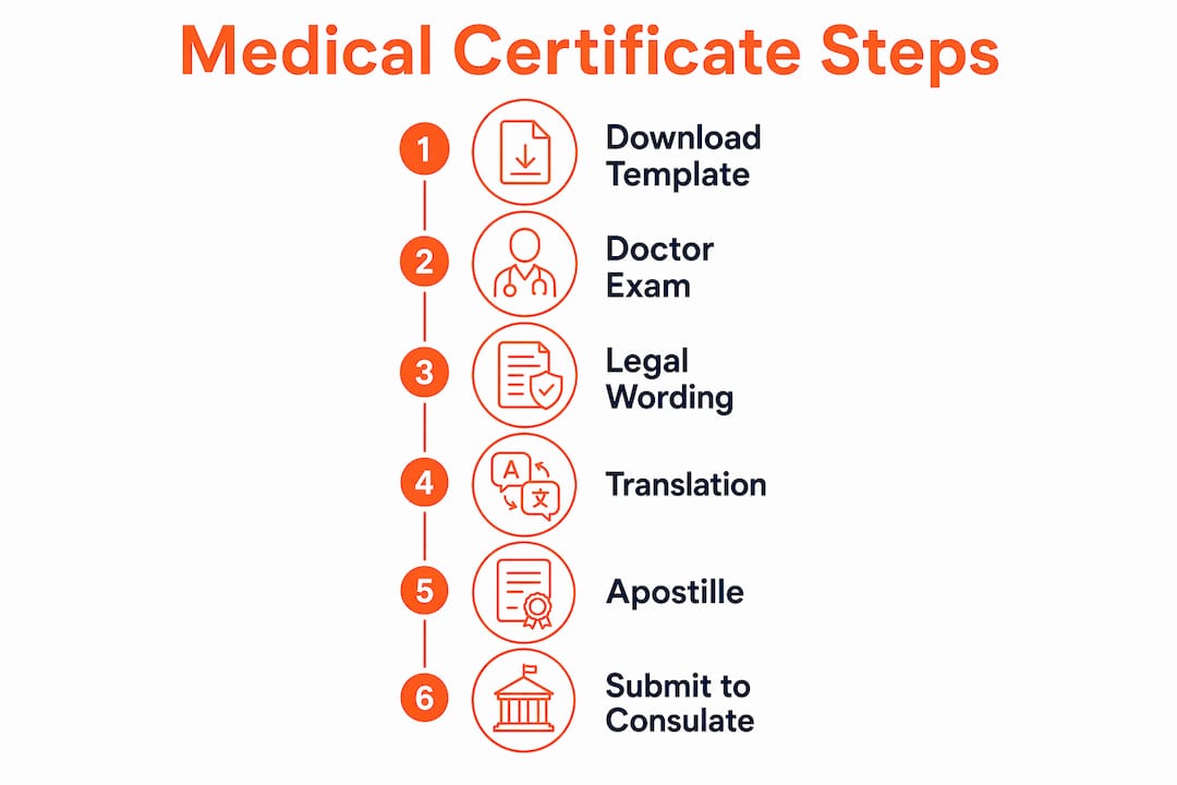 Infographic showing steps to obtain Spain visa medical certificate