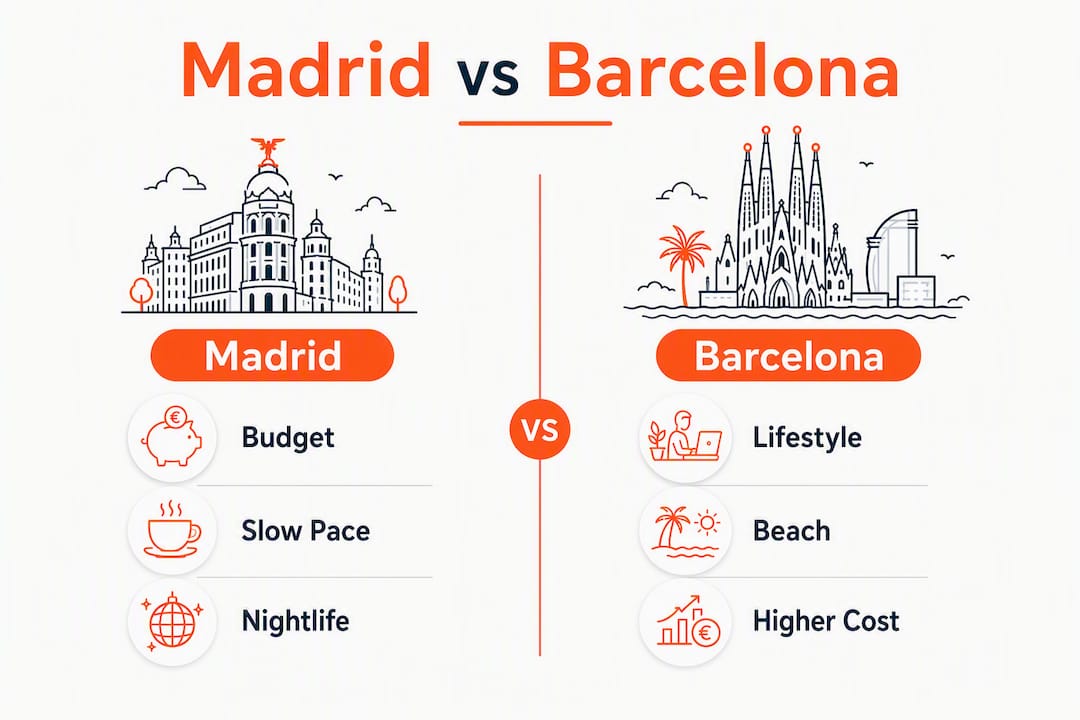 Infographic comparing Madrid and Barcelona living