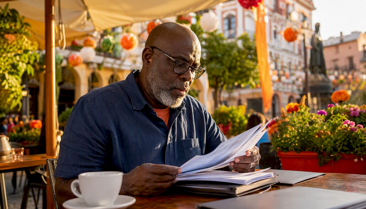 Man reviewing apostilled documents in office
