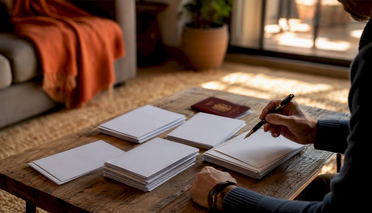 Organized bank statements with pen and passport