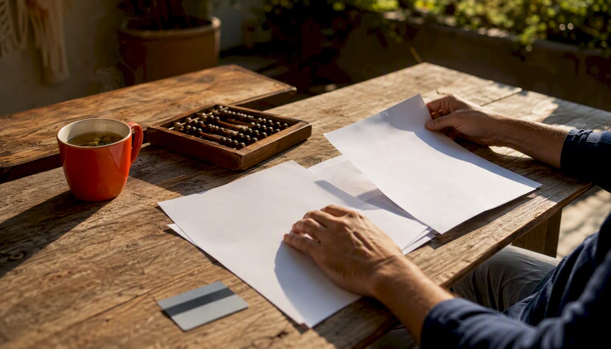 Health insurance documents and calculator on table