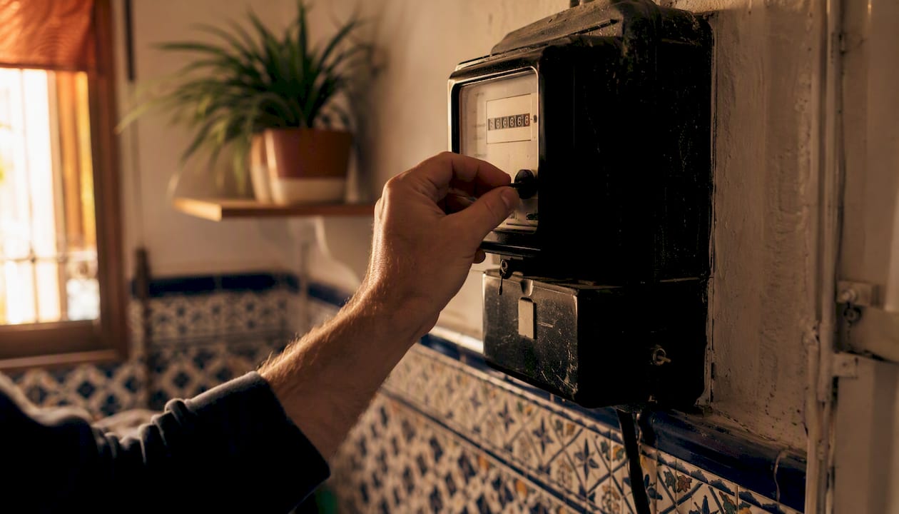 Electricity meter with hand adjusting dial