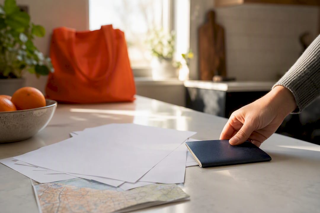 Visa application papers and Spanish map on desk