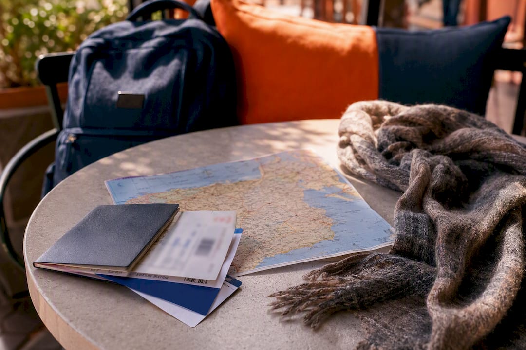 Passport and map for Schengen travel