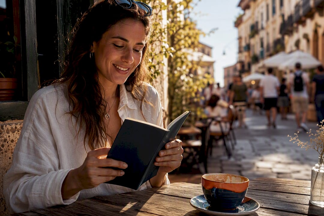Spanish tax residency booklet and coffee cup on table