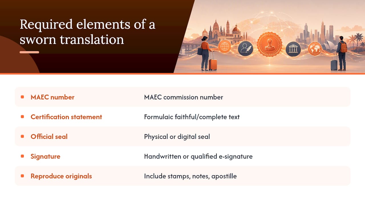Four elements of a valid Spanish sworn translation