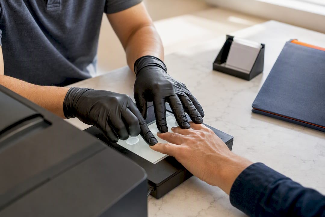 Hands completing FBI fingerprint capture