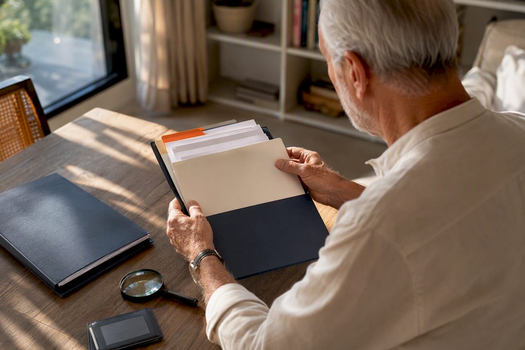 Retiree organizing pension proof documents