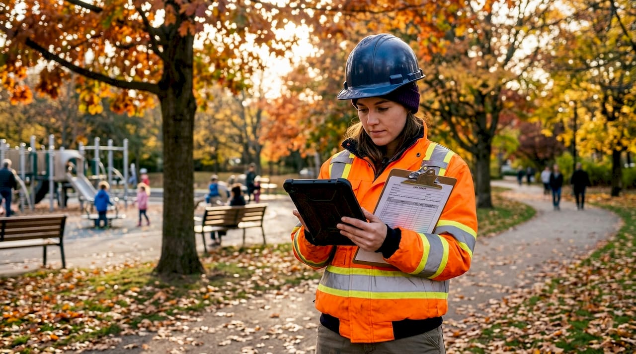 Field technician using dispatch software tablet