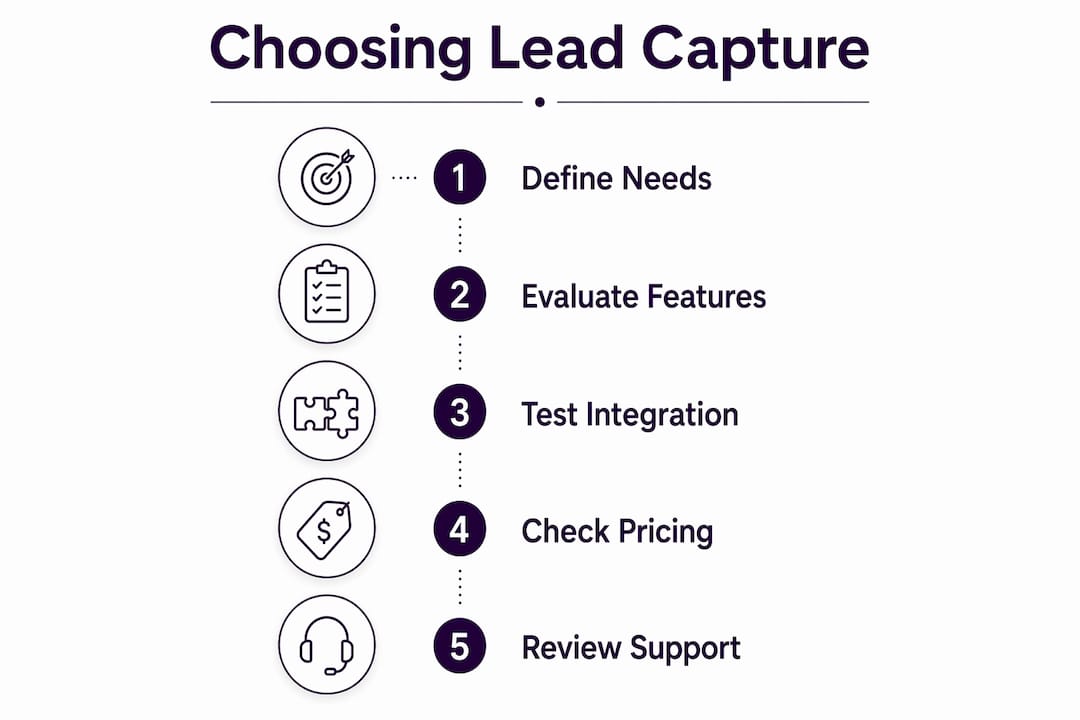 Infographic illustrating steps to choose lead capture solution