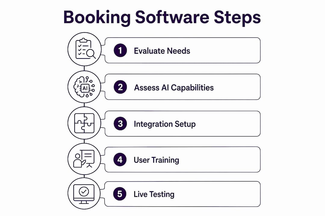 Infographic showing appointment booking software selection steps
