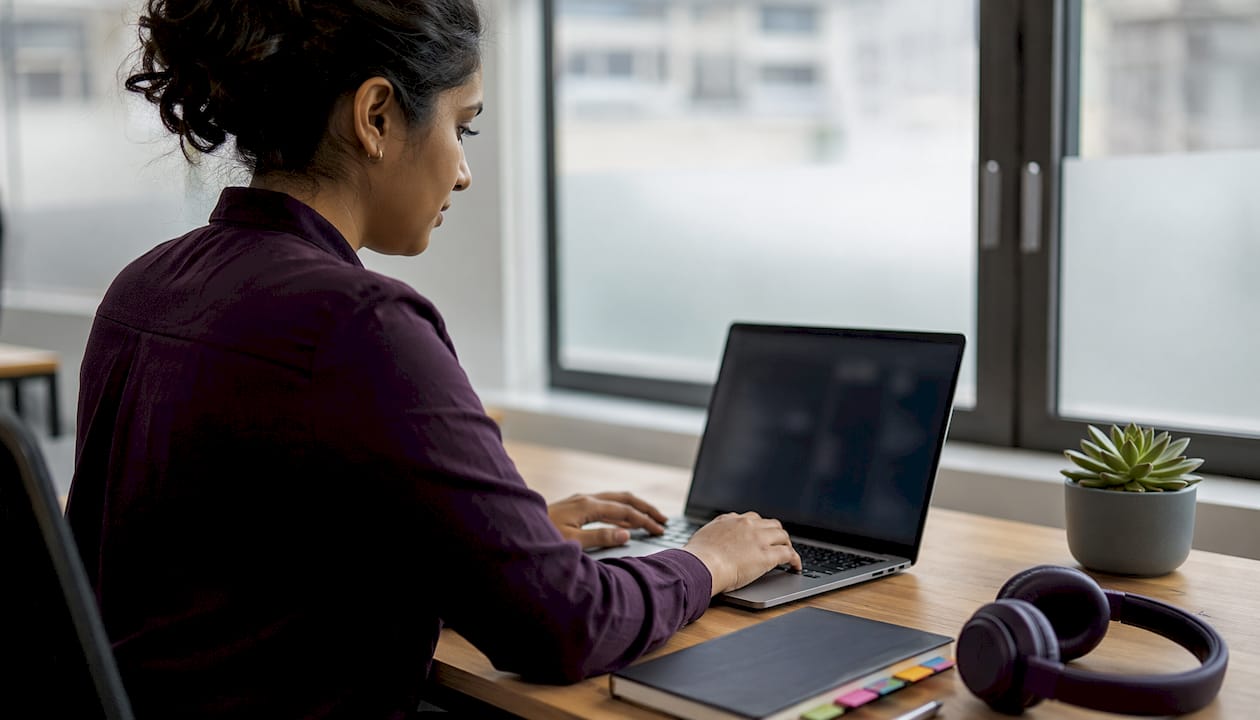 Woman setting up call routing system