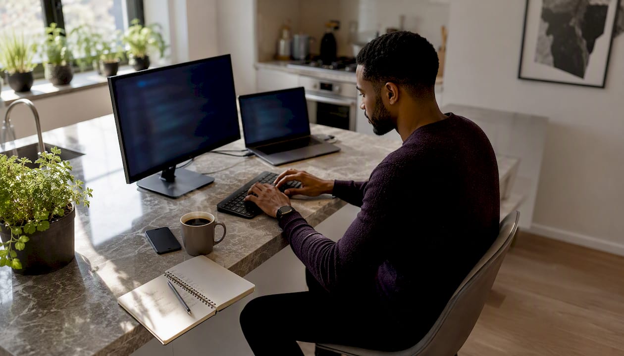 Tech professional using AI receptionist setup