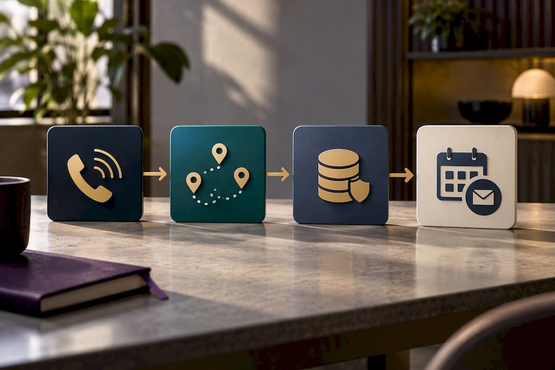 Four systems connected in an automation workflow