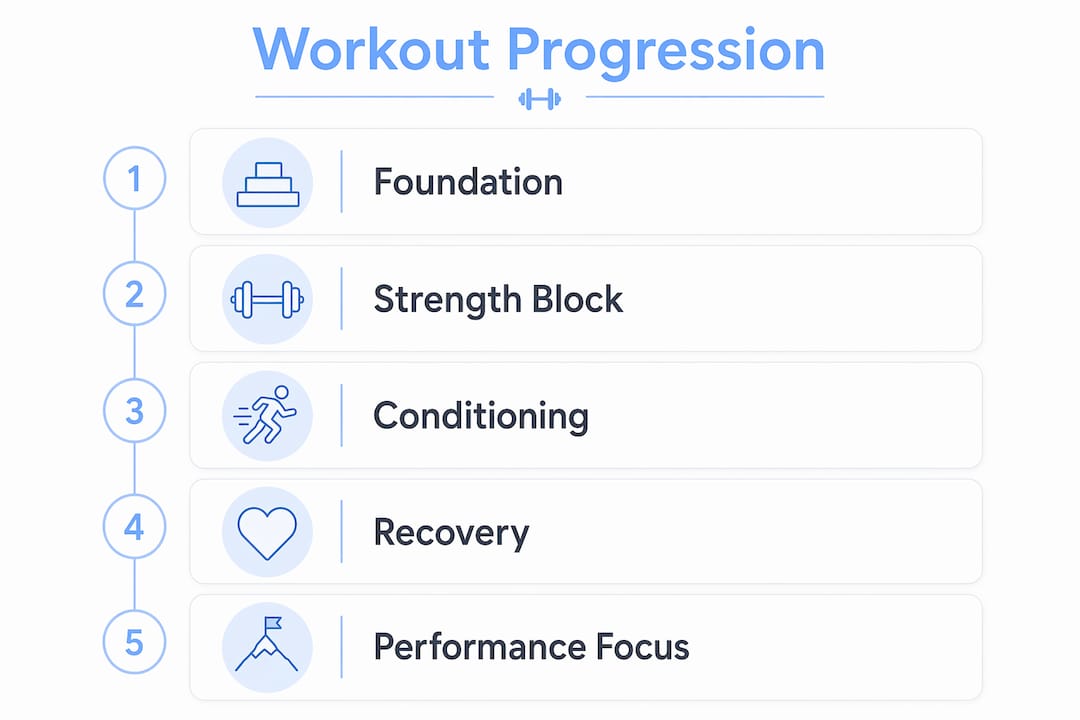 Infographic illustrating fat burning workout progression steps