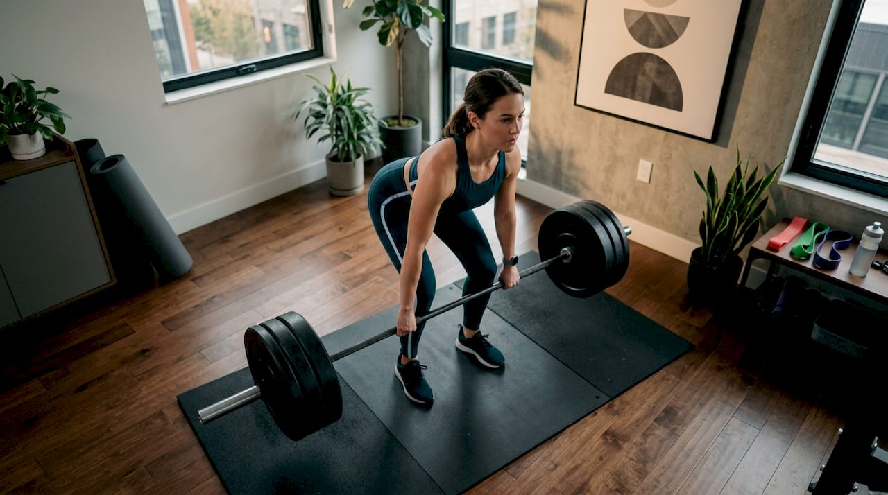 Woman lifting barbell deadlift in gym