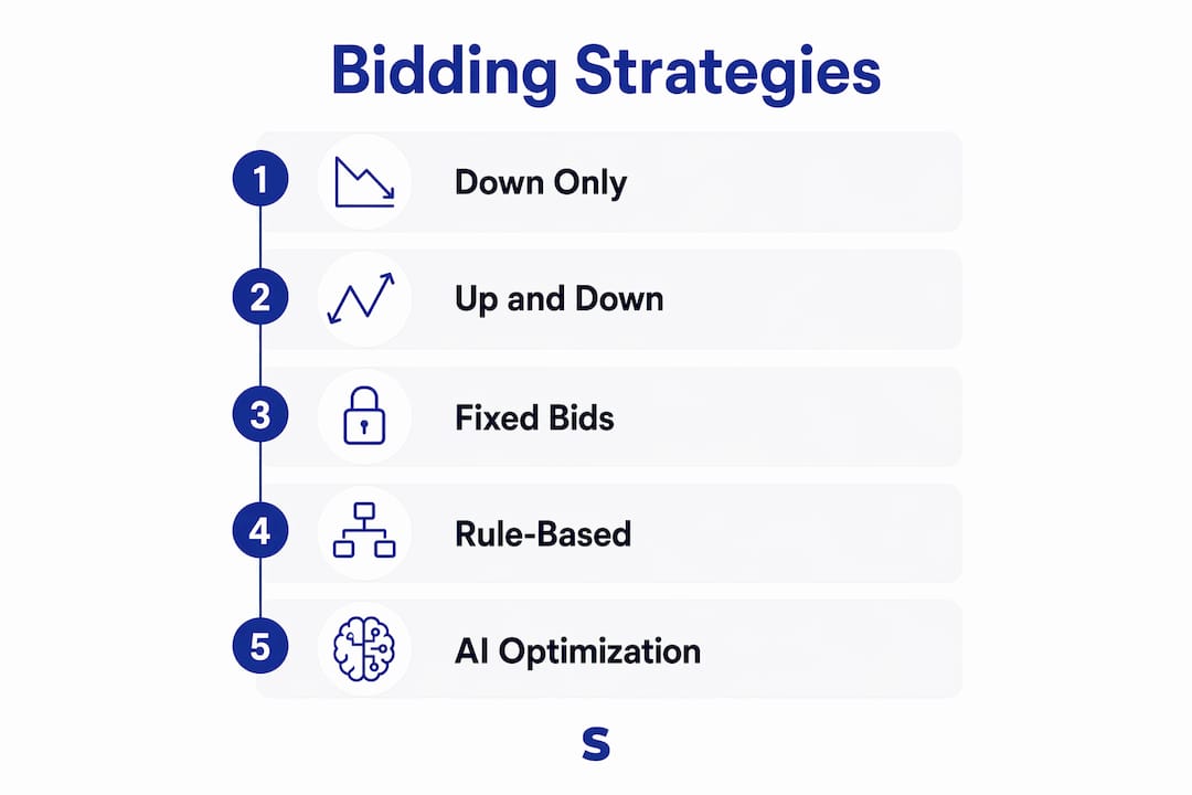 Infographic showing Amazon PPC bidding strategy steps