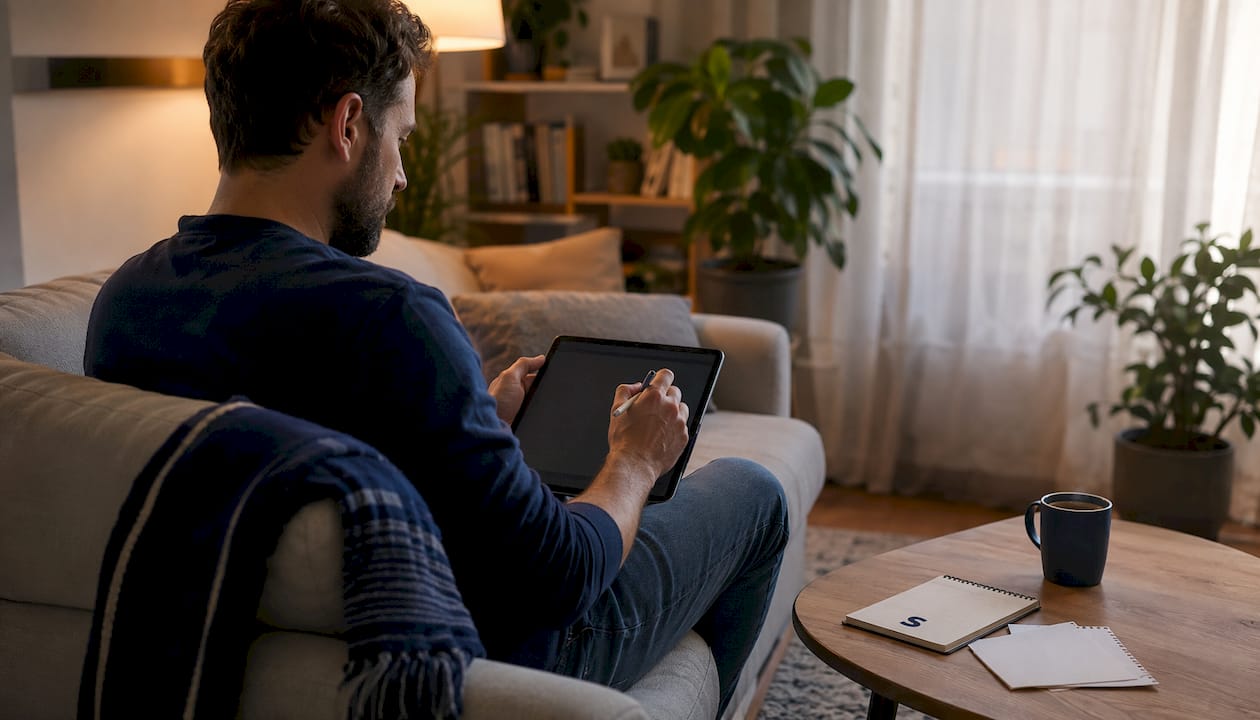 Tablet and stylus on desk for campaign management