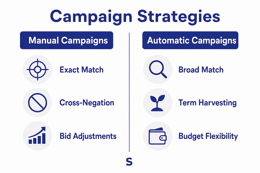 Infographic comparing manual and automatic campaign strategies
