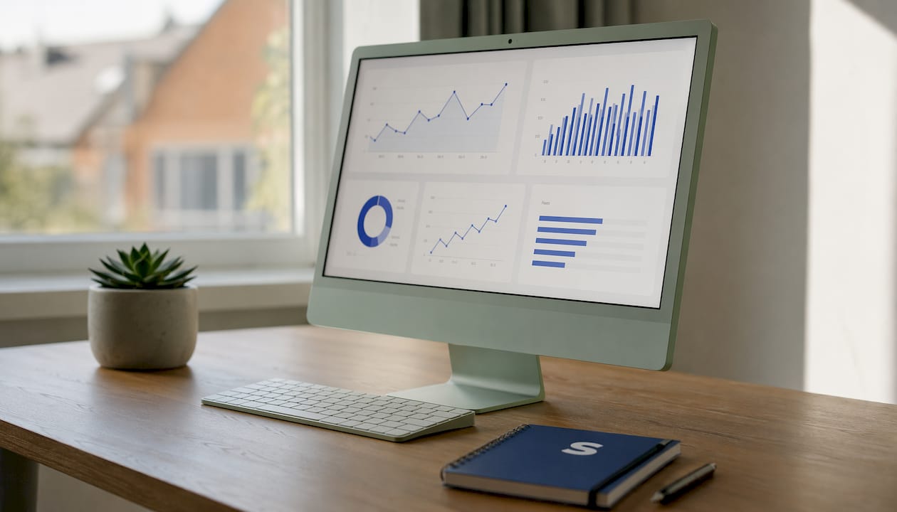 Modern flat laptop showing Amazon PPC dashboard