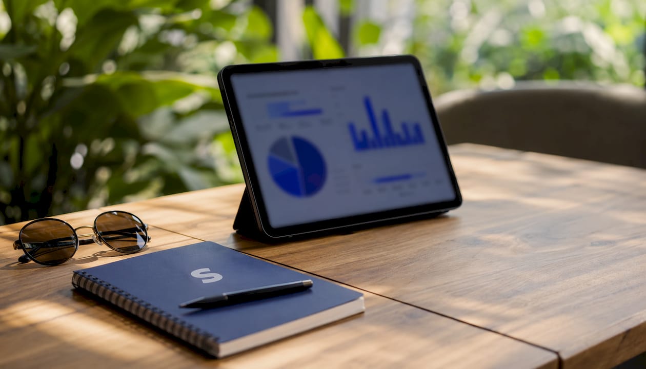 Flat illustration of digital dashboard and workspace objects