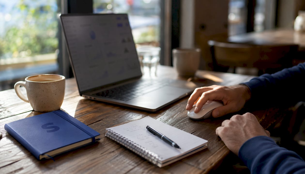 Overhead of workspace with PPC dashboard and hands