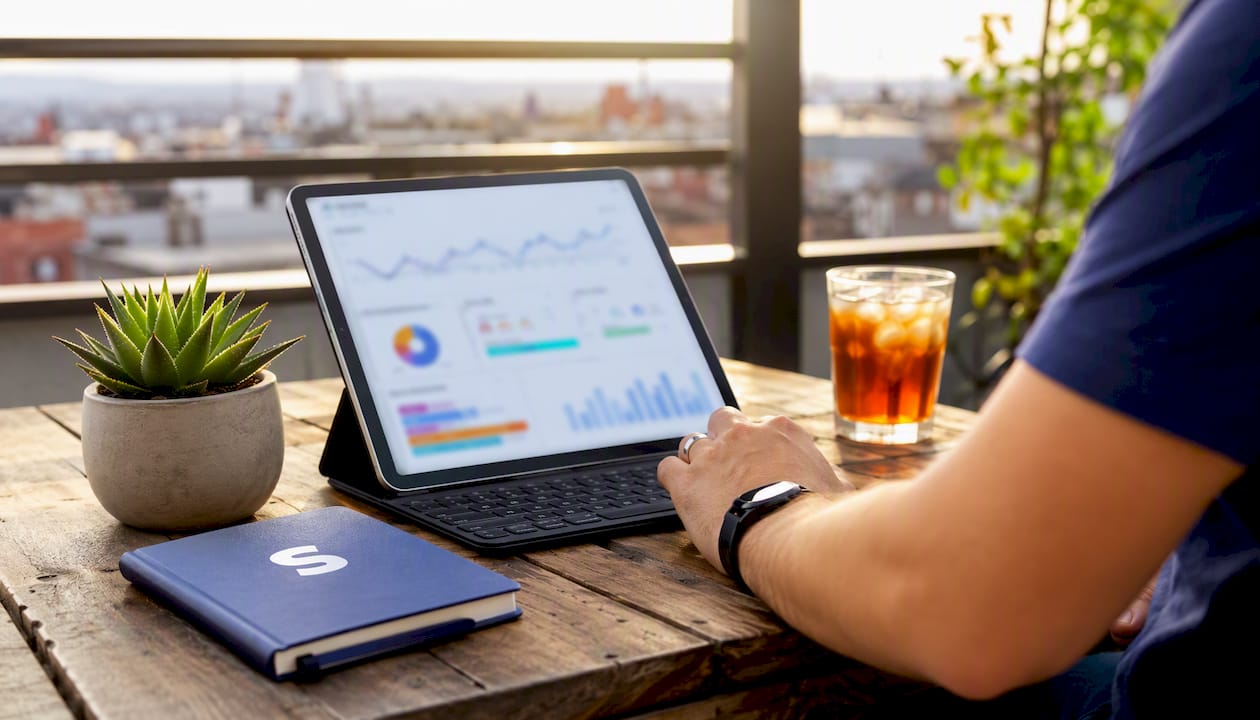 Dashboard with ACOS metrics on clean desk
