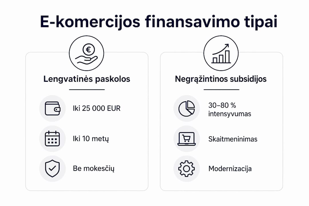 2026 metų e-komercijos finansavimo galimybių apžvalga infografike