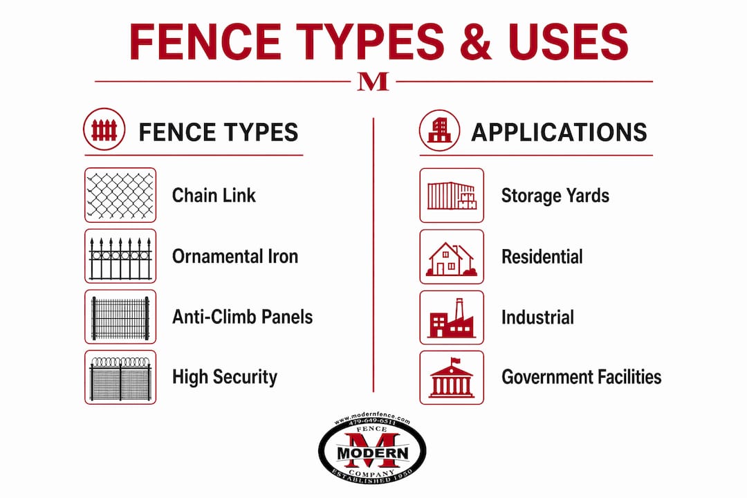 Infographic comparing fence types to applications