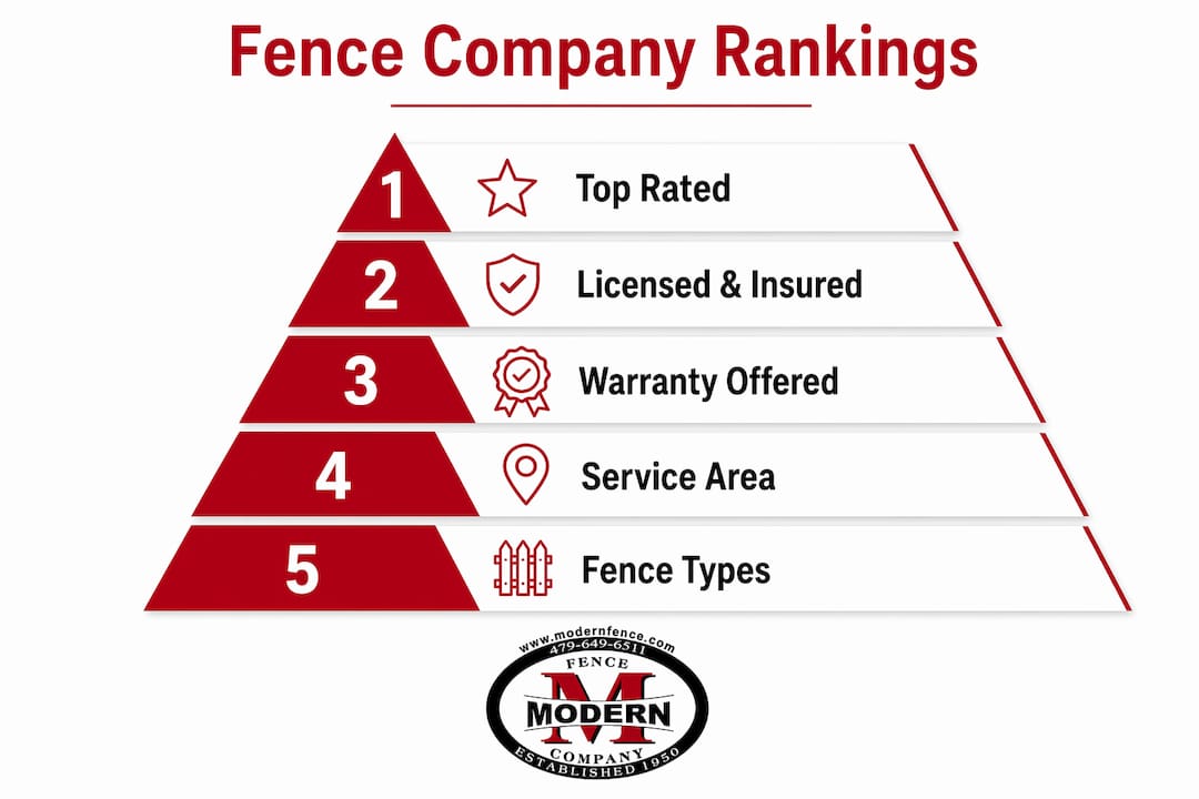 Infographic displaying ranked fence company features