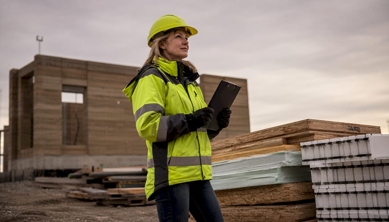 Construction manager at sustainable building site