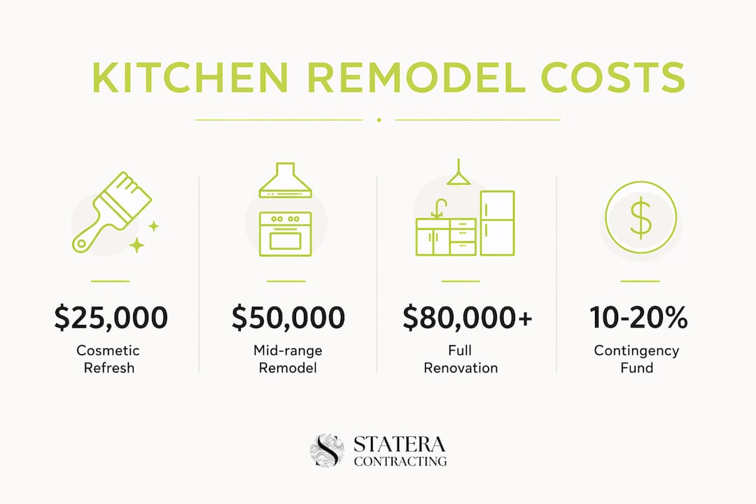 Infographic showing kitchen remodel cost ranges