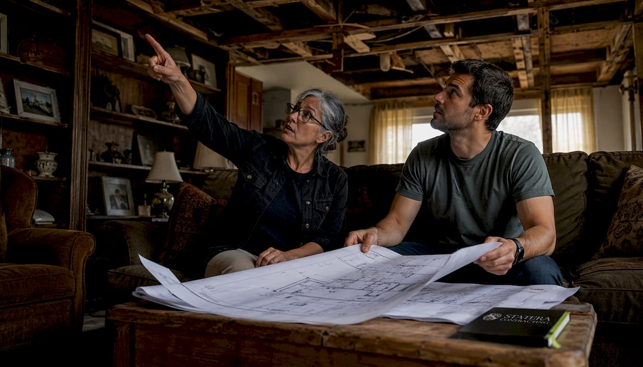 Contractor and homeowner discuss older home renovation