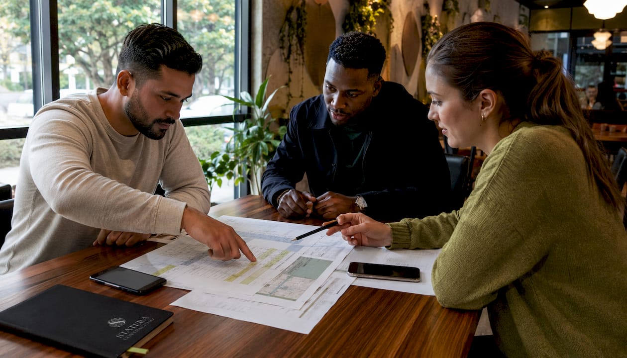 Team discussing renovation project timeline indoors