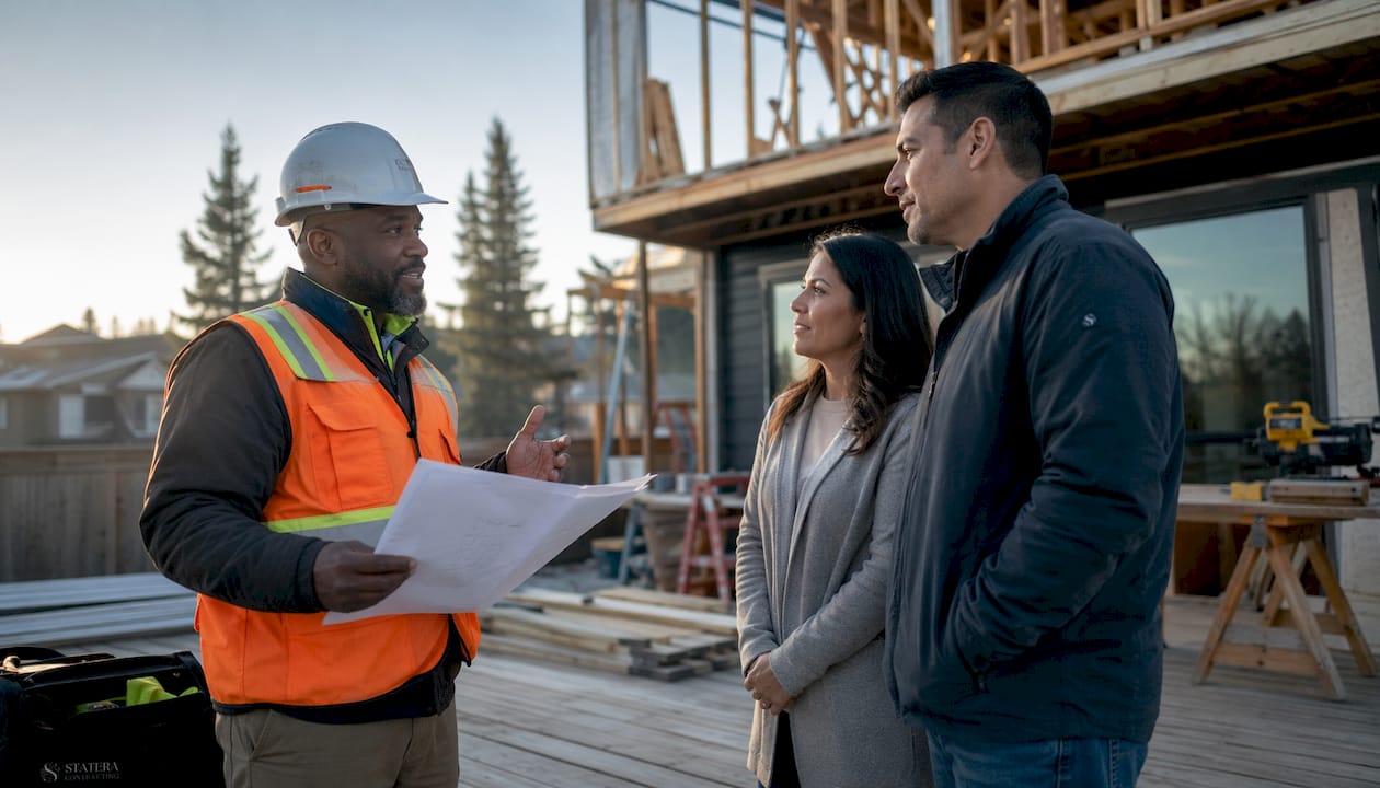 Contractor discussing second-storey feasibility on site