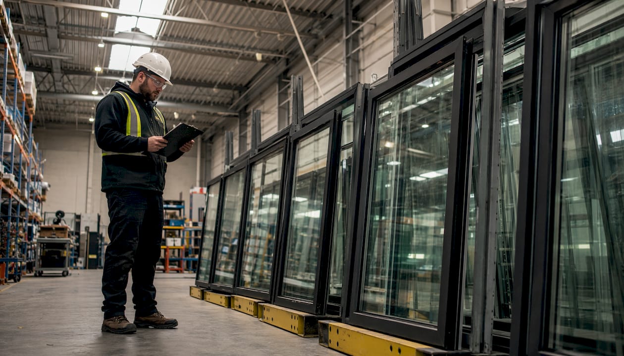 Factory worker inspecting custom window units