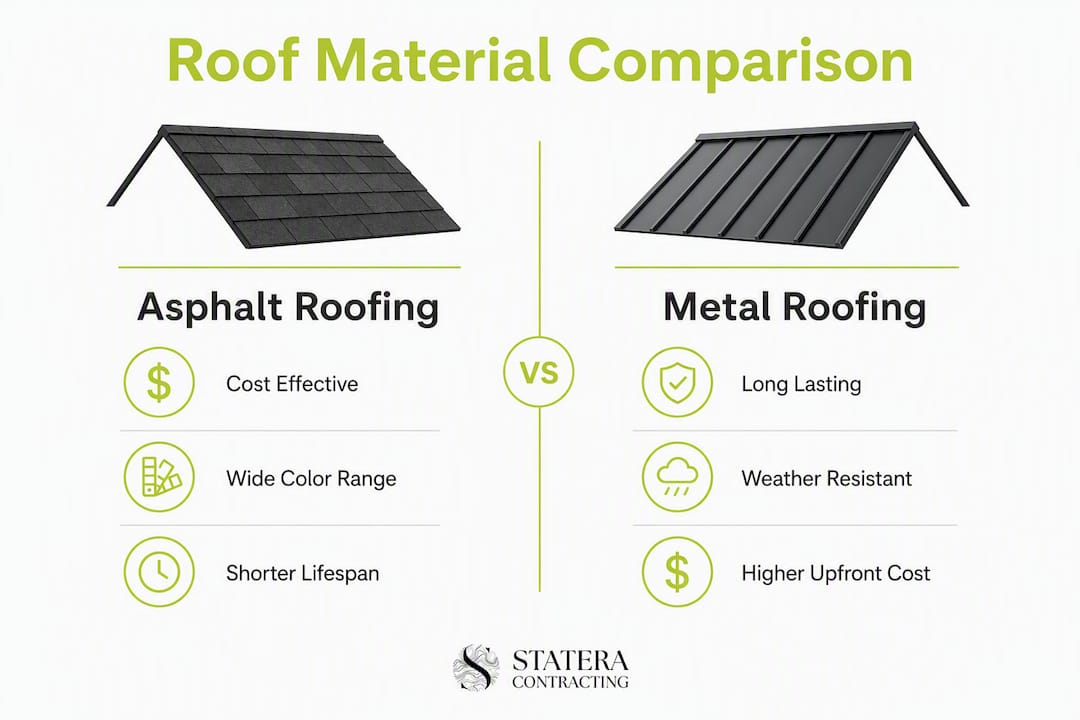 Infographic comparing asphalt and metal roofs