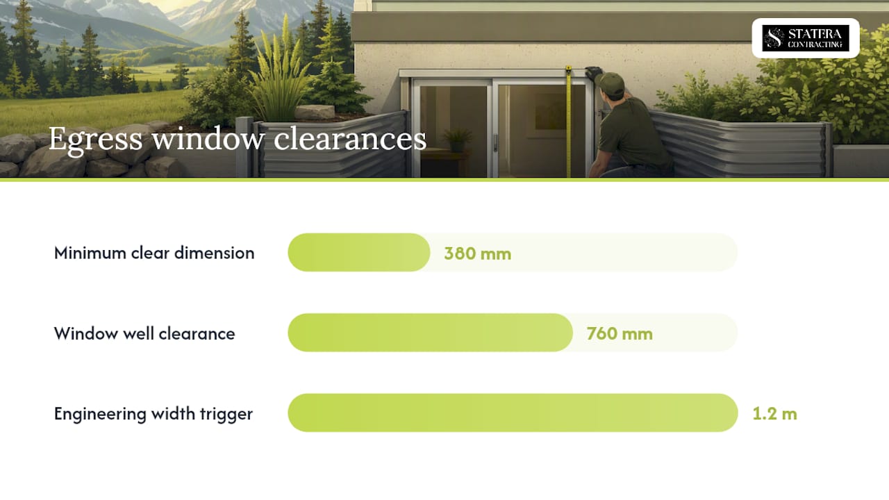 Diagram of Alberta egress window size and clearance requirements