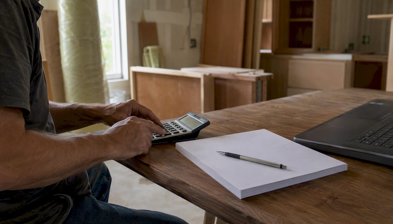 Contractor calculating change order costs on calculator